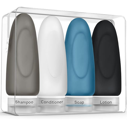 Dot&Dot Leak Proof Travel Bottles - TSA Approved 3oz Silicone Toiletries Travel Shampoo & Conditioner Containers with Labels