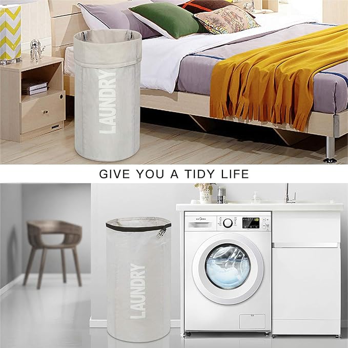 WOWLIVE Extra Large Foldable Laundry Bag Laundry Basket Collapsible Laundry Hamper Backpack Liner Dirty Clothes Hamper Standing Waterproof Hampers for Dorm Room (Beige)