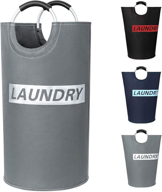 ZEROJETLAG 82L Large Laundry Basket Collapsible Hamper with Handles, Waterproof Fabric Dirty Clothes Basket, Foldable Freestanding Bin Laundry Hamper for Dorm, Bathroom & Bedroom (Gray & Silver)