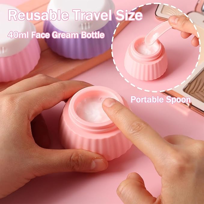 4 Pack Travel Size Bottles, Leak Proof Refillable Silicone Travel Bottles for Toiletries with 4 Scoops, Labels and Clear Bag, Suitable for Shampoo, Conditioner, and Skincare Products (A)