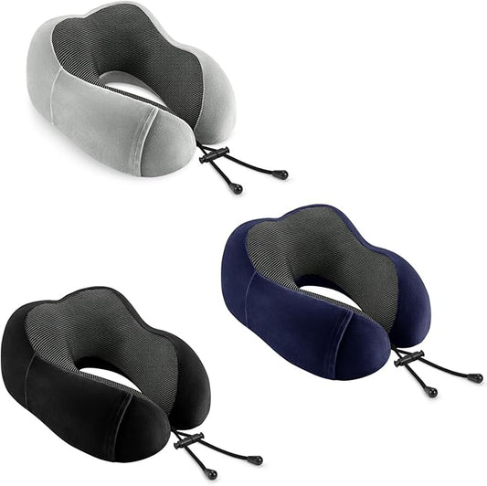 Travel Pillow for Airplane-3 Pack Memory Foam Neck Pillows, Soft Support Travel Essentials for Travelling, Sleeping Rest, Car, Train and Home Use(Grey&Black&Blue)