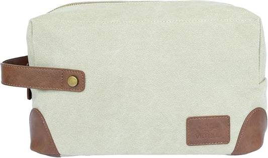 Vetelli Vintage Canvas Toiletry Bags, Travel In Style, Waterproof Canvas Dopp Kits, Durable (Marco) (Beige)