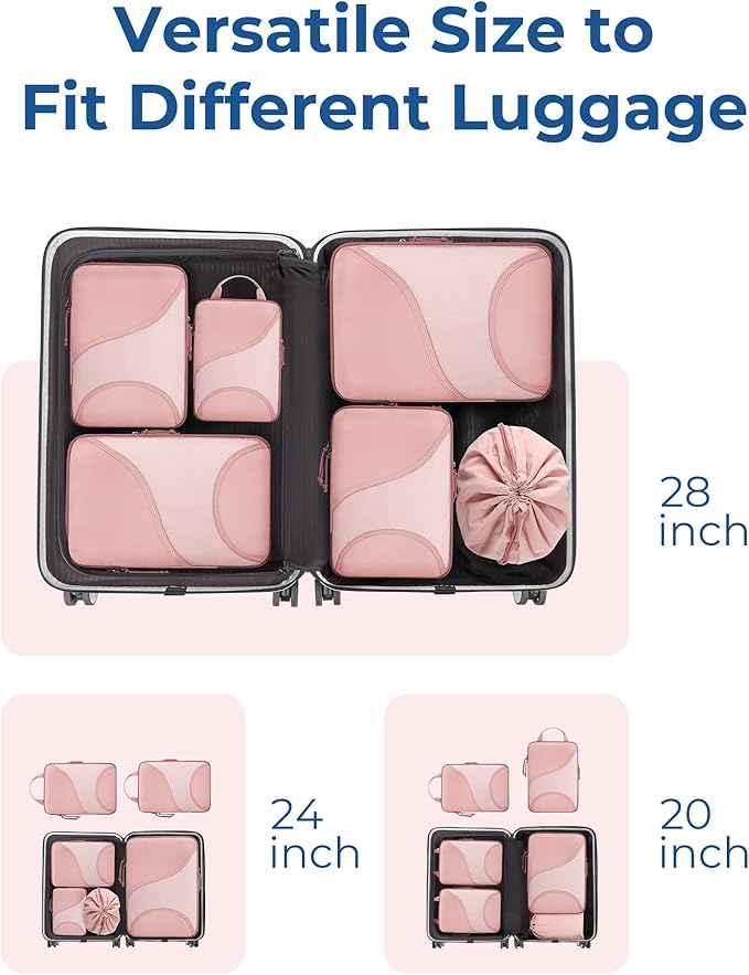 BAGSMART Compression Packing Cubes - 6 Set Travel Packing Cubes for Suitcases, Compression Suitcase Organizers with Shoe Bag