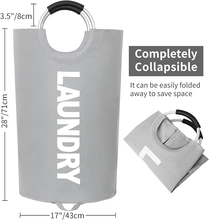 ZEROJETLAG 115L X-Large Laundry Basket Collapsible Hamper with Handles, Waterproof Fabric Dirty Clothes Basket, Tall Foldable Freestanding Bin Laundry Hamper for Dorm, Bathroom & Bedroom (Light Gray)