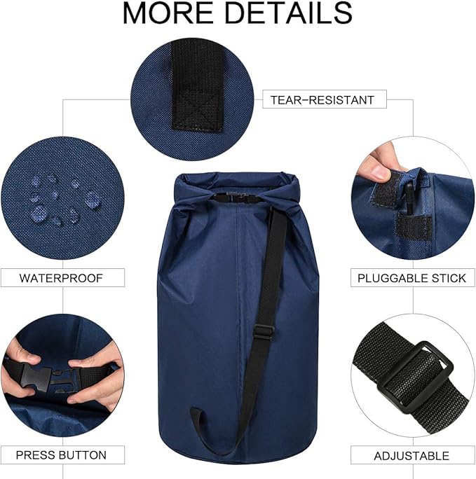 WOWLIVE Extra Large Foldable Laundry Bag Durable Laundry Basket Collapsible Laundry Hamper Backpack Laundry LinerDirty Clothes Hamper Standing Waterproof Hampers for Laundry Dorm Room(Dark blue)