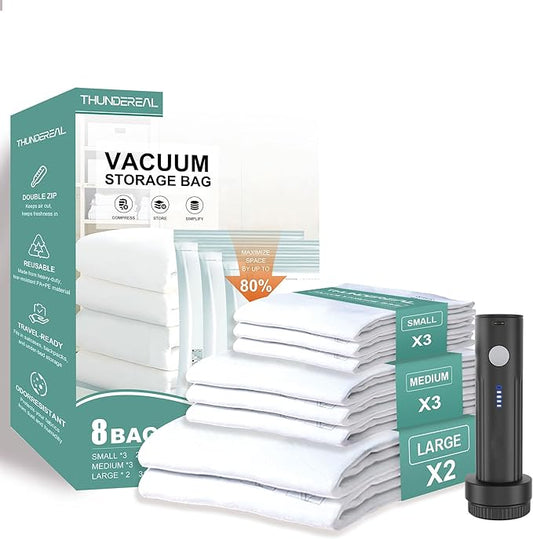 Travel Vacuum Storage Bags with Electric Pump, Multiple Combinations Travel Packing Bags for Luggage and Suitcase, Carry-on Size Compression Space Saver for Clothes and Clothing (D: 8 Combo-EPUMP)