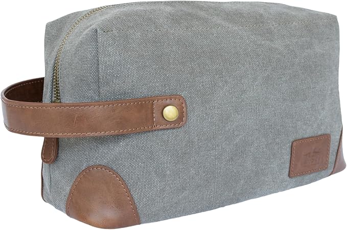 Vetelli Vintage Canvas Toiletry Bags, Travel In Style, Waterproof Canvas Dopp Kits, Durable (Marco) (Light Grey)