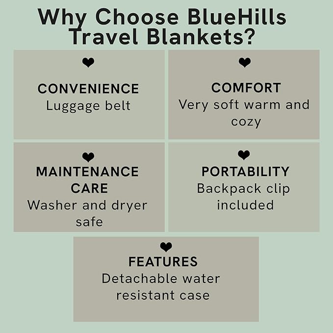 BlueHills Ultra Compact Travel Blanket in Portable Case Premium Soft Large Airplane Blanket Flight Essentials for Car Plane Train Hotel Layover Peacock Teal C004