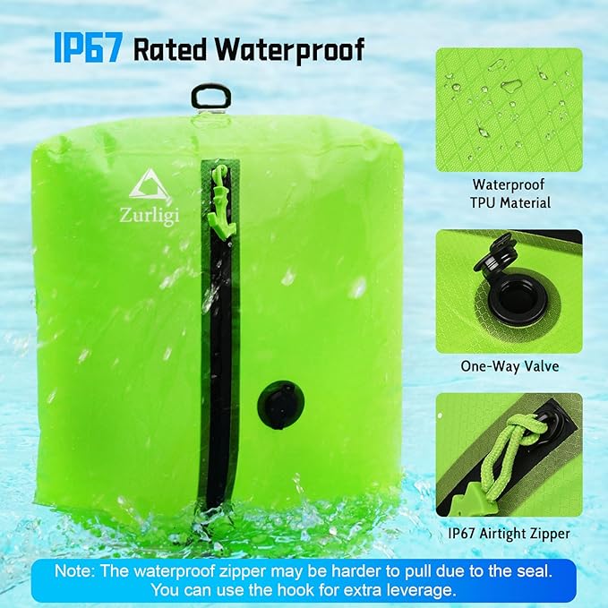 Zurligi Vacuum Bags for Travel with Pump, Vacuum Compression Bag with Adjustable Shoulder Strap, IP67 Reusable Vacuum Packing Cubes for Luggage, Backpack, Suitcase, Yoga, Swim, Beach