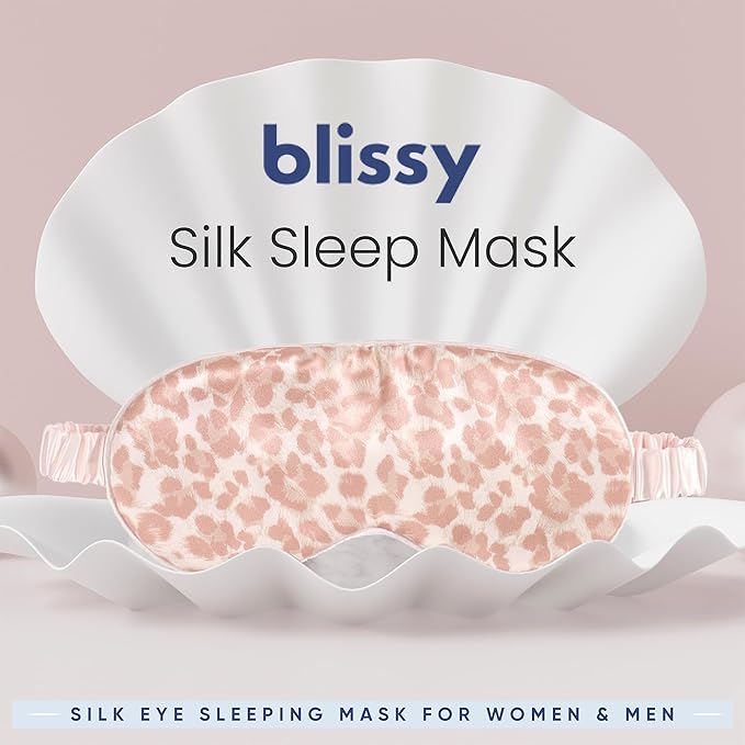 Blissy Silk Sleep Mask - Eye Sleeping Mask for Women & Men for Total Blackout - 100% Pure Mulberry Silk, 22 Momme 6a Fibers - Blindfold Sleep Mask Side Sleeper Eye Cover (Mauve Cheetah)