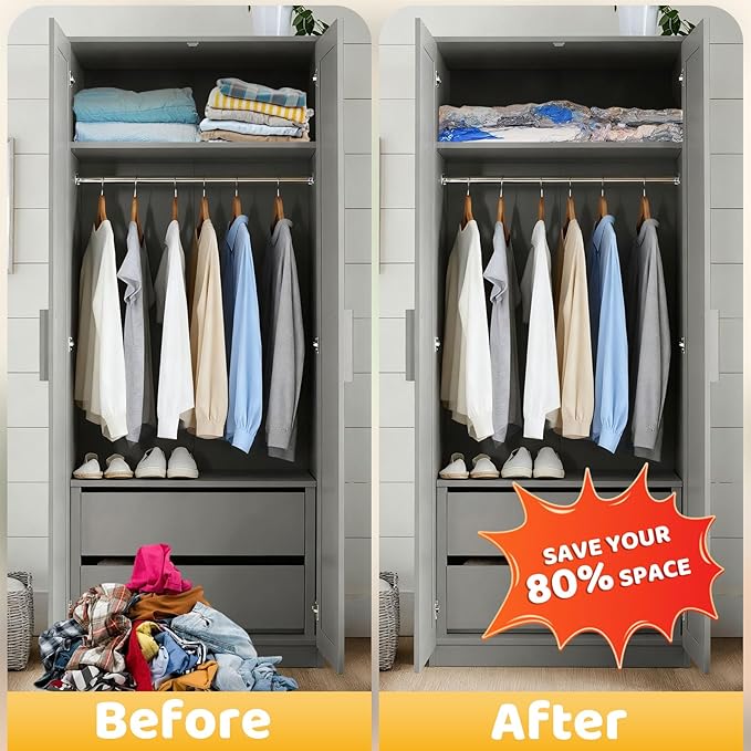 Vacuum Storage Bags with Electric Pump, Multi Size Space Saver Bags for Clothes, Comforters & Blankets, Compression Storage Bags with Airtight Seal, Reusable Travel Packing Bags (31.5 * 39.4 in)