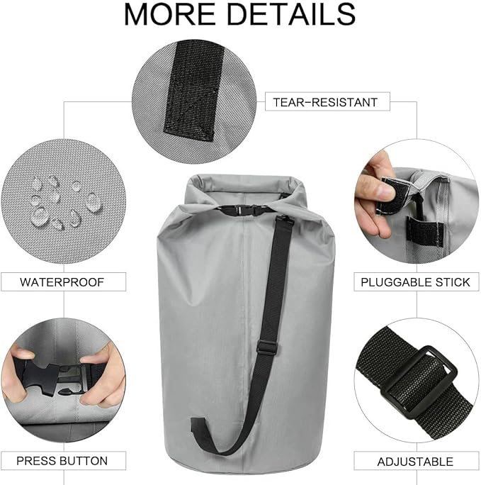 WOWLIVE Extra Large Foldable Laundry Bag Laundry Basket Collapsible Laundry Hamper Backpack Liner Dirty Clothes Hamper Standing Waterproof Hampers for Dorm Room (Gray)