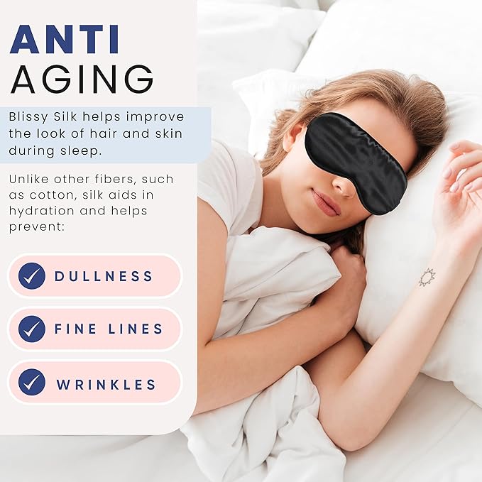 Blissy Silk Sleep Mask - Eye Sleeping Mask for Women & Men for Total Blackout - 100% Pure Mulberry Silk, 22 Momme 6a Fibers - Blindfold Sleep Mask Side Sleeper Eye Cover (Non Adjustable)