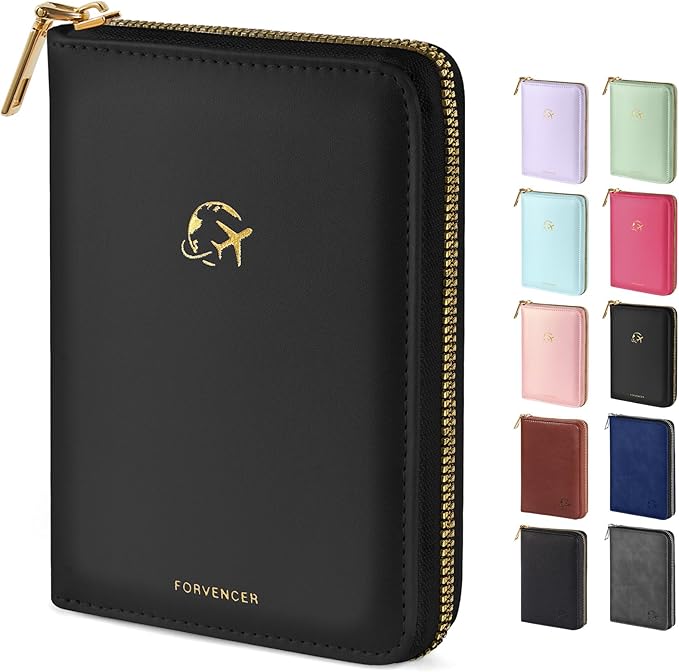 Forvencer Passport Holder Cover with Safe Zipper Closure, Premium Passport Wallet for Travel, Cute RFID Blocking Card Case, Waterproof Travel Accessories for Women, Black
