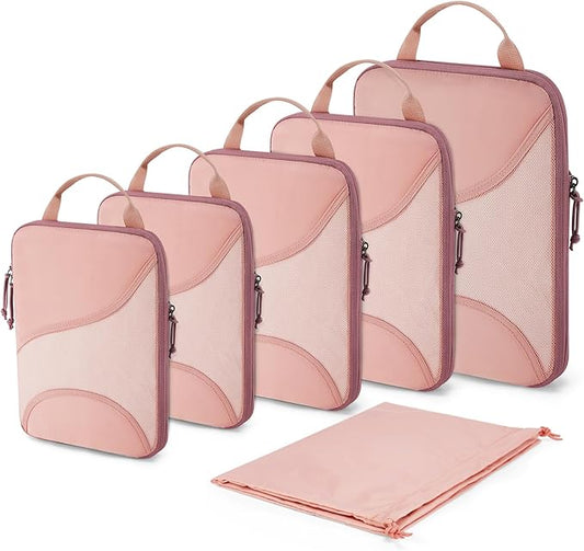 BAGSMART Compression Packing Cubes - 6 Set Travel Packing Cubes for Suitcases, Compression Suitcase Organizers with Shoe Bag