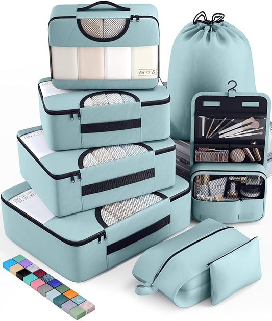 Veken 8 Set Packing Cubes for Travel Essentials, Suitcase Organizer Bags in 4 Sizes, Carry-On Luggage Accessories with Large Laundry & Hanging Toiletry Bag, Must-Have for Airplane, Road Trip & Camping