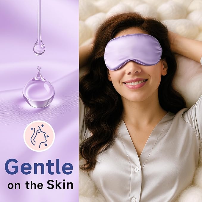 Umisleep 100% Pure Mulberry Silk Sleep Mask, 22 Momme 6A Soft & Smooth Fibers, Breathable Eye Mask for Women & Men, Better Light Blocking Sleeping Mask with Travel Pouch, Adjustable Blindfold, Purple