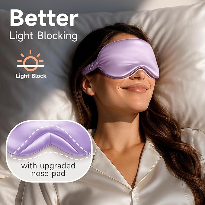 Umisleep 100% Pure Mulberry Silk Sleep Mask, 22 Momme 6A Soft & Smooth Fibers, Breathable Eye Mask for Women & Men, Better Light Blocking Sleeping Mask with Travel Pouch, Adjustable Blindfold, Purple