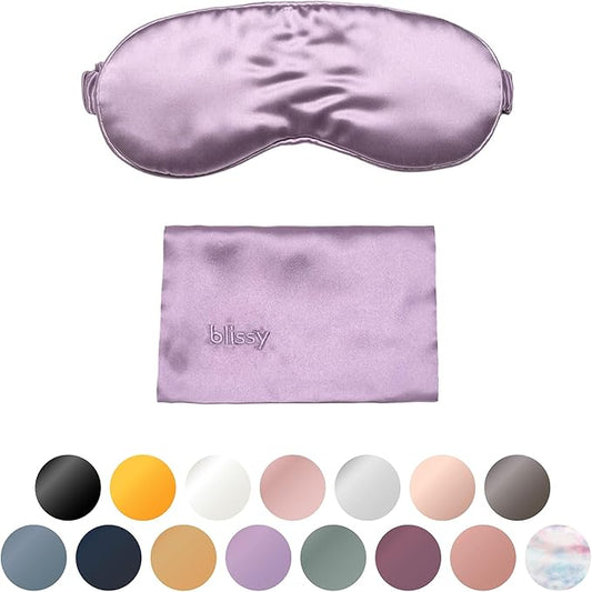 Blissy Silk Sleep Mask - Eye Sleeping Mask for Women & Men for Total Blackout - 100% Pure Mulberry Silk, 22 Momme 6a Fibers - Blindfold Sleep Mask Side Sleeper Eye Cover (Lavender)