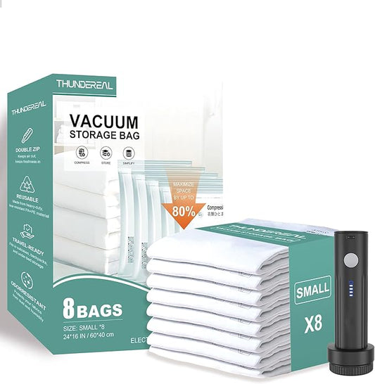 Travel Vacuum Storage Bags with Electric Pump, Multiple Combinations Travel Packing Bags for Luggage and Suitcase, Carry-on Size Compression Space Saver for Clothes and Clothing (A: 8 Small-EPUMP)
