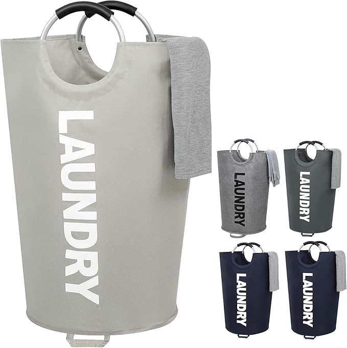 ZEROJETLAG 115L X-Large Laundry Basket Collapsible Hamper with Handles, Waterproof Fabric Dirty Clothes Basket, Tall Foldable Freestanding Bin Laundry Hamper for Dorm, Bathroom & Bedroom (Light Gray)