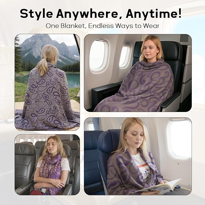 Compact Travel Blanket - Ultra Soft & Lightweight Knit Design Airplane Blanket, 53x72 Inch, Stylish Travel Shawl Wraps for Flights, Car,Travel Essentials, Gifts, Camping