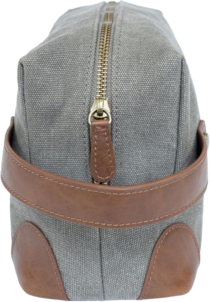 Vetelli Vintage Canvas Toiletry Bags, Travel In Style, Waterproof Canvas Dopp Kits, Durable (Marco) (Light Grey)