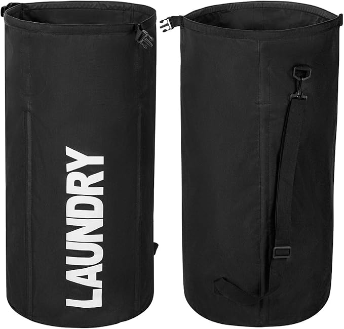 WOWLIVE Extra Large Foldable Laundry Bag Laundry Basket Collapsible Laundry Hamper Backpack Dirty Clothes Hamper Standing Waterproof Hampers for Dorm Room (Black)