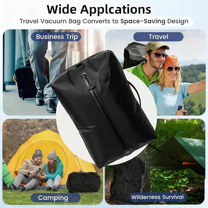 Vacuum Storage Bags for Travel with Portable Pump, Upgraded Vacuum Compression Bags for Travel, IPX8 Waterproof Zipper & 420D Nylon, Includes Electric Pump, Save 60% Luggage Space, 5-7 Day Trip