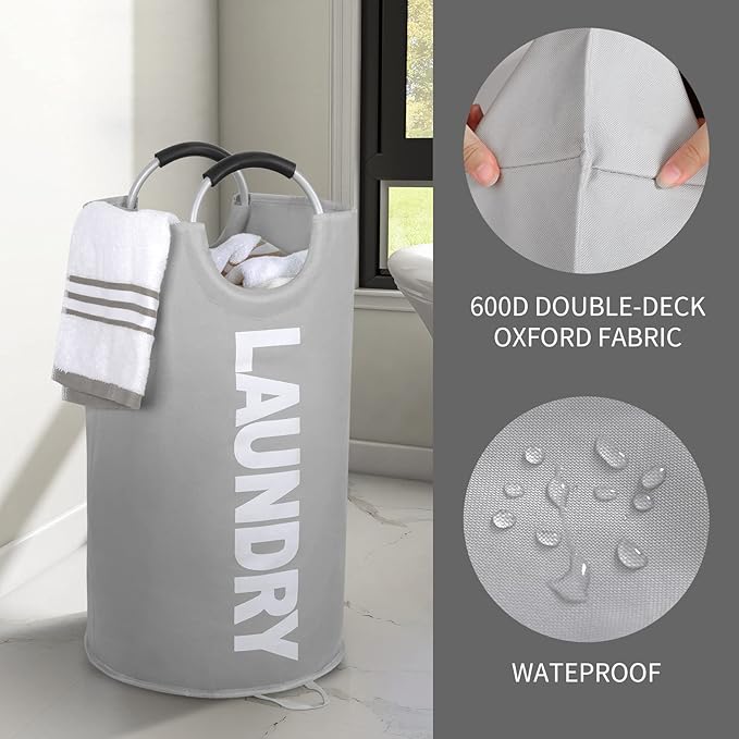 ZEROJETLAG 115L X-Large Laundry Basket Collapsible Hamper with Handles, Waterproof Fabric Dirty Clothes Basket, Tall Foldable Freestanding Bin Laundry Hamper for Dorm, Bathroom & Bedroom (Light Gray)
