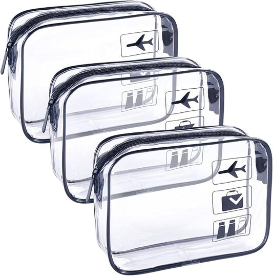 TSA Approved Toiletry Bag 3Pcs - 3 Pack Clear Travel Bags for Toiletries, Carry on Airport Airline Compliant Bag,Makeup Bags Clear Toiletry bags Quart Size Travel Bag,Black