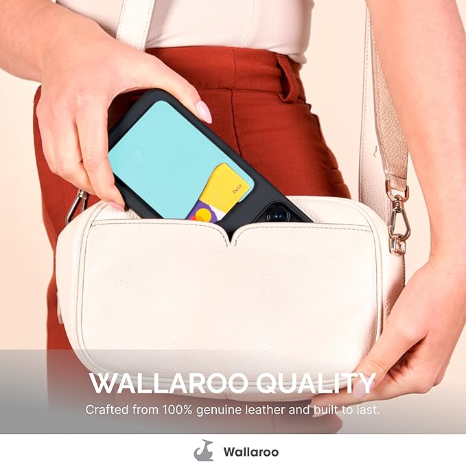 Wallaroo Premium Leather Cell Phone Wallet Stick On - Android and iPhone Wallet and Card Holder for Women and Men - Durable with Non-Slip Lining Secures Up to 3 Cards