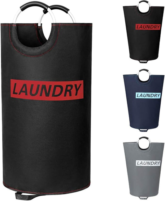 ZERO JET LAG 115L X-Large Laundry Basket Collapsible Fabric Laundry Hamper Tall Laundry Bag with Handles Portable Washing Bin Dirty Clothes Basket for College Bathroom Essentials Storage(Black & Red)