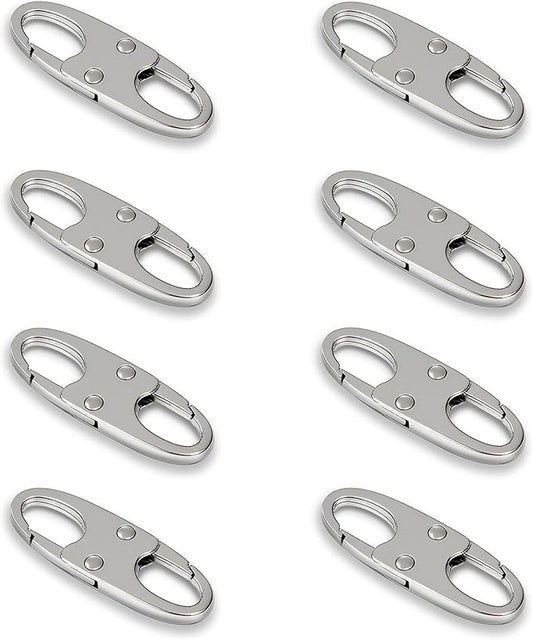 zelin Anti Theft Zipper Clips Double Opening Small Carabiner Clips, 8Pcs Elegant Zinc Alloy Zipper Pull Replacement for Travel, Commuting and Camping (Frost Silver)