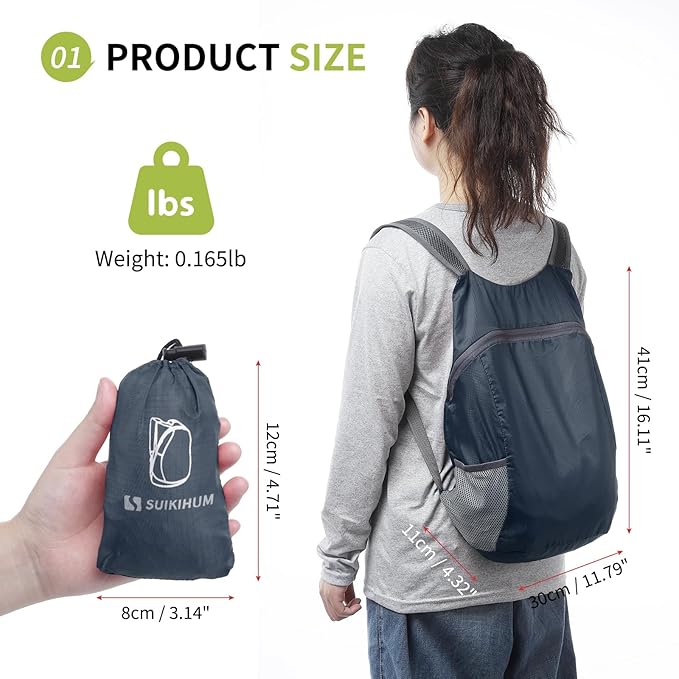 20L Ultra Hiking-Daypack Lightweight Foldable Travel Packable Backpack for Camping Cycling Outdoor, Navy Blue