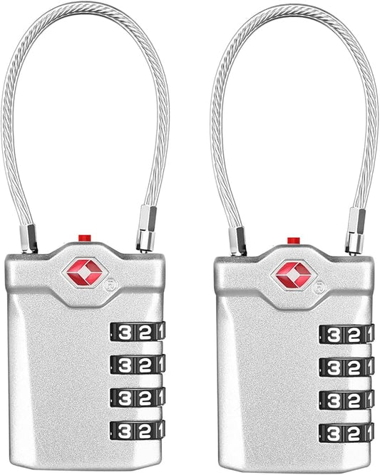 ZHEGE TSA Luggage Locks, Travel Locks for Suitcase with Inspection Open Alert, TSA Locks for Luggage 4 Digit for Backpack, Baggage, White Number Padlock for Locker (2 Pack, Silver)