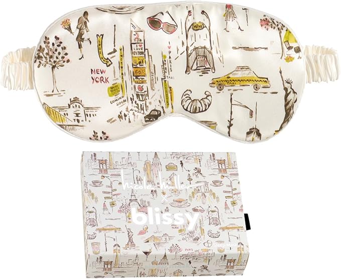 Blissy Silk Sleep Mask - Eye Sleeping Mask for Women & Men for Total Blackout - 100% Pure Mulberry Silk, 22 Momme 6a Fibers - Blindfold Sleep Mask Side Sleeper Eye Cover (NY to Paris)