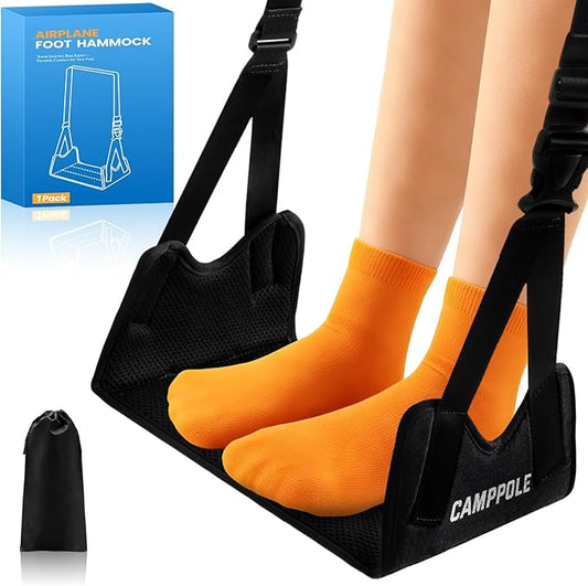 1 Pack Airplane Foot Hammock, No-Collapse Foot Hammock for Plane Travel, Thickened Bamboo Airplane Foot Rest, Adjustable Footrest for Office, Long Flight