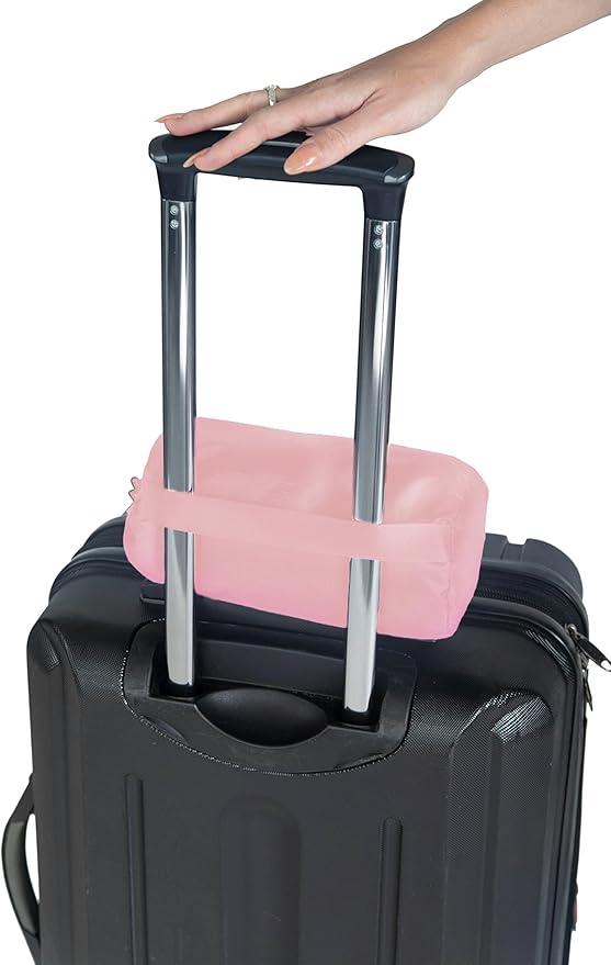 BlueHills Ultra Compact Travel Blanket Pillow in Portable Bag Case Soft with Strap Backpack Clip Premium Cozy Soft Compact Pack Large Blanket for Airplane Flight Layover - (Pink C006, 70 x 56 inch)