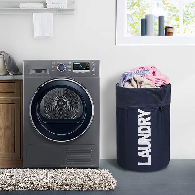 WOWLIVE Extra Large Foldable Laundry Bag Durable Laundry Basket Collapsible Laundry Hamper Backpack Laundry LinerDirty Clothes Hamper Standing Waterproof Hampers for Laundry Dorm Room(Dark blue)