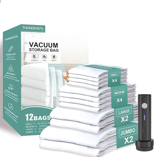 Travel Vacuum Storage Bags with Electric Pump, Multiple Combinations Travel Packing Bags for Luggage and Suitcase, Carry-on Size Compression Space Saver for Clothes and Clothing (E: 12 Combo-EPUMP)