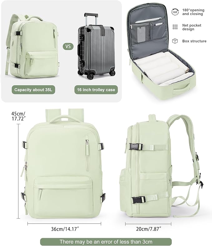 VGCUB Lightweight Travel Backpack for Women Men,Carry on Backpack Flight Approved Luggage,Water Resistant Laptop College Work Backpack Personal Item Daypack Bookbag Mochila de Viaje,Mint green