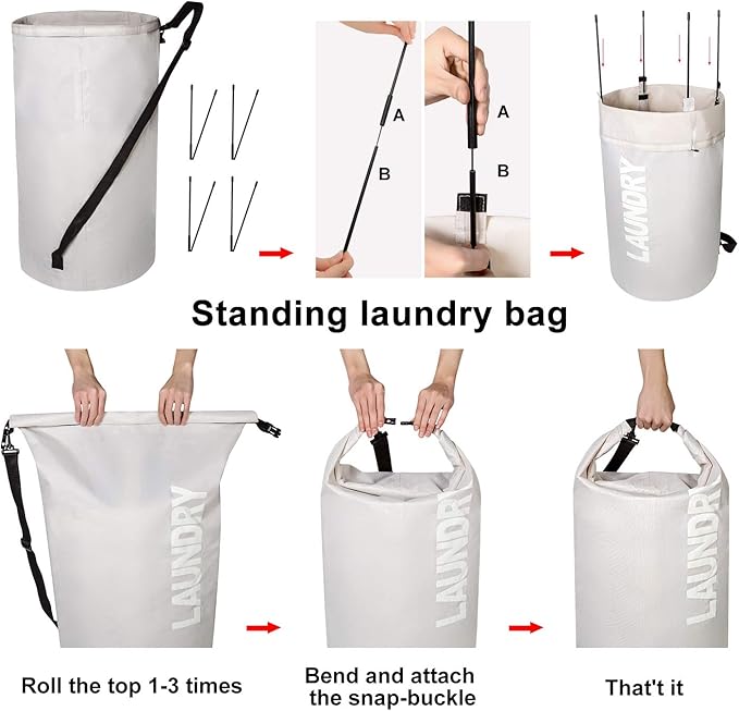 WOWLIVE Extra Large Foldable Laundry Bag Laundry Basket Collapsible Laundry Hamper Backpack Liner Dirty Clothes Hamper Standing Waterproof Hampers for Dorm Room (Beige)