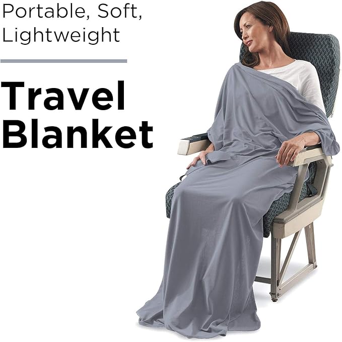 SAGEFINDS Airplane Travel Blanket | Compact Throw Blanket for Camping and Hiking | Converts into a Pillow | Travel Gift | Soft Jersey Knit | Fits in Backpack | Attaches to Luggage | Travel Essential