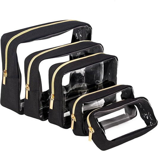 TSA Approved 5-Piece Diaper Bag Organizer Pouch Set Clear Waterproof TPU Kids Toiletry Storage Set Travel Packing Clutch Cube Bags for Baby Nursing