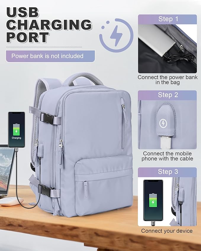 VGCUB Large Travel Backpack with Vacuum System Carry on 18x14x8 Inches Storage Compression Bags with Electric Pump Work Business Vacpack College Laptop Backpack for Women Men Purple Taro