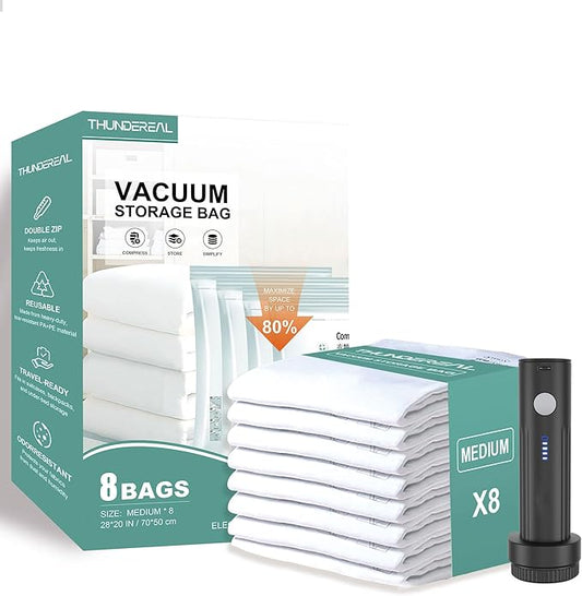 Travel Vacuum Storage Bags with Electric Pump, Multiple Combinations Travel Packing Bags for Luggage and Suitcase, Carry-on Size Compression Space Saver for Clothes and Clothing (B: 8 Medium-EPUMP)