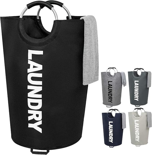 ZERO JET LAG 115L X-Large Laundry Basket Collapsible Fabric Hamper Tall Dorm Laundry Bag with Handles Portable Washing Bin Dirty Clothes Basket for College Bathroom Essentials Storage (Black)