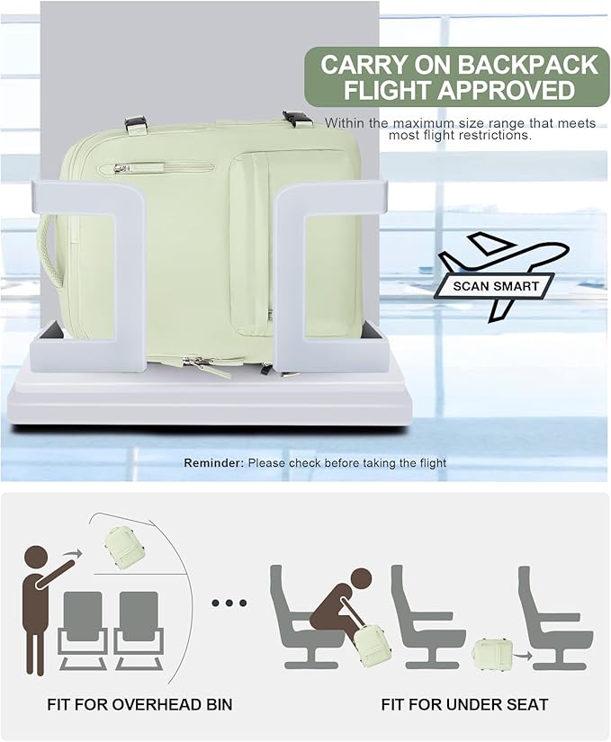 VGCUB Lightweight Travel Backpack for Women Men,Carry on Backpack Flight Approved Luggage,Water Resistant Laptop College Work Backpack Personal Item Daypack Bookbag Mochila de Viaje,Mint green