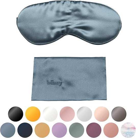 Blissy Silk Sleep Mask - Eye Sleeping Mask for Women & Men for Total Blackout - 100% Pure Mulberry Silk, 22 Momme 6a Fibers - Blindfold Sleep Mask Side Sleeper Eye Cover (Ash Blue)